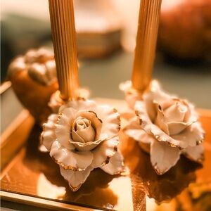 Beautiful Gold and White Rose Candle Holders